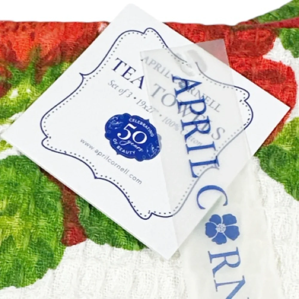 NEW April Cornell STRAWBERRY DESIGN Kitchen Towel Set/3